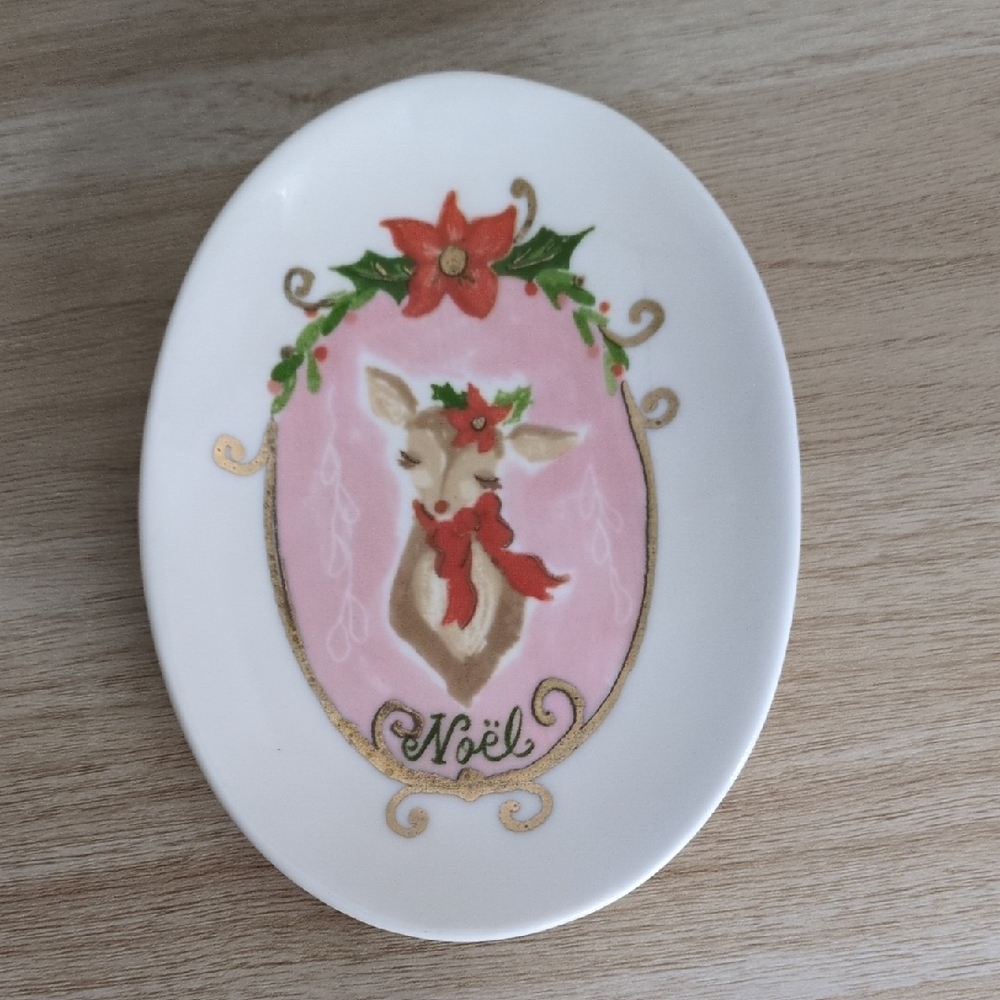 Festive Pink and Gold Noel Trinket Dish
